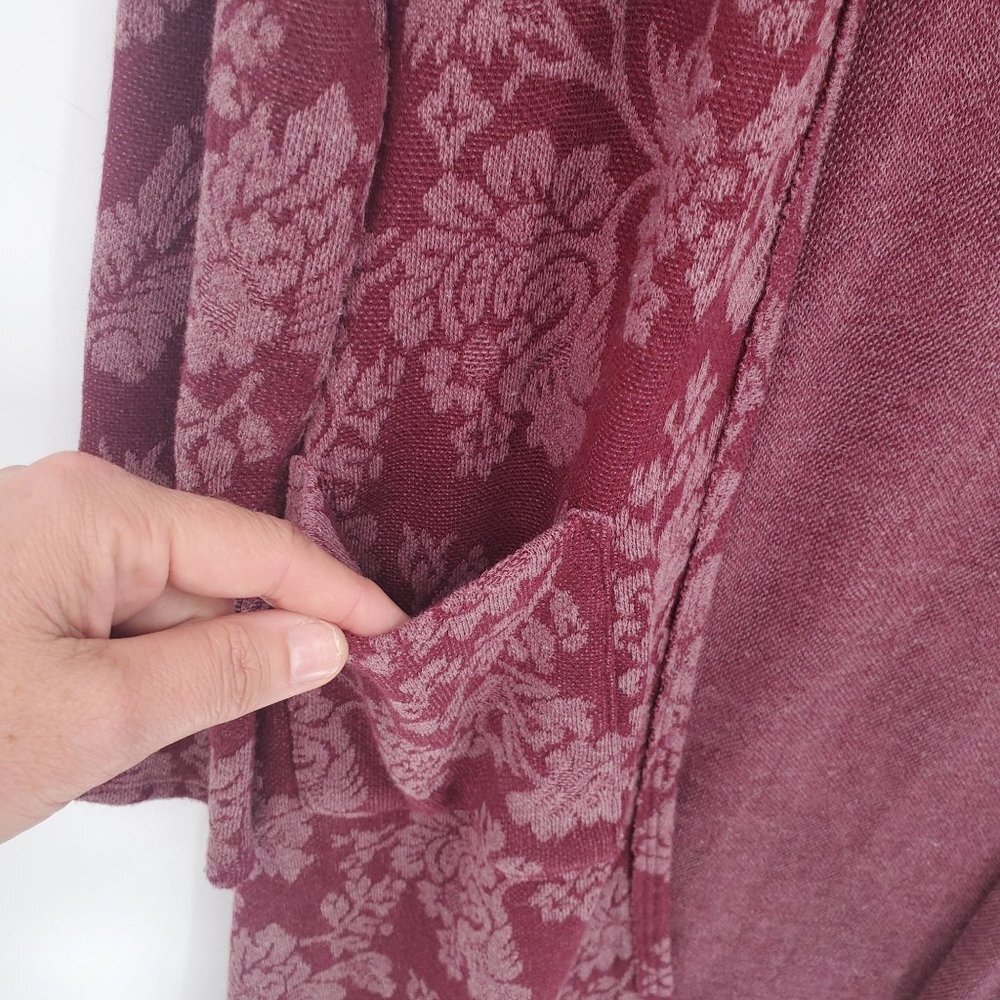 Knox Rose Womens Open Front Floral Duster Cardigan Sweater Size S Maroon Pockets - Picture 4 of 11